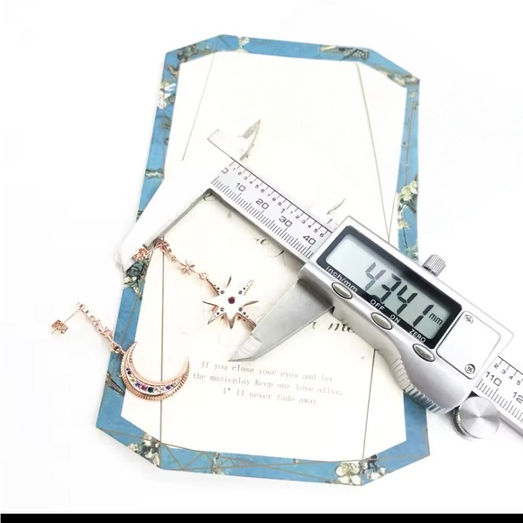 NWOT crescent moon and star dangle earrings, Sterling silver 18k rose gold plt - Picture 8 of 17